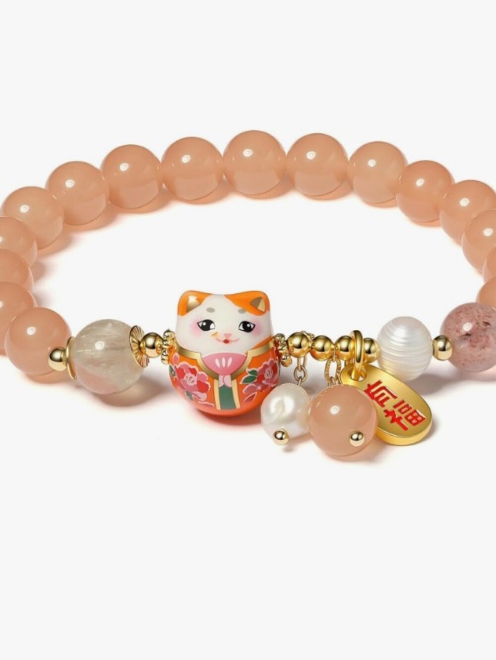💙 2 For $40 Orange Beaded Lucky Cat Charm Bracelet